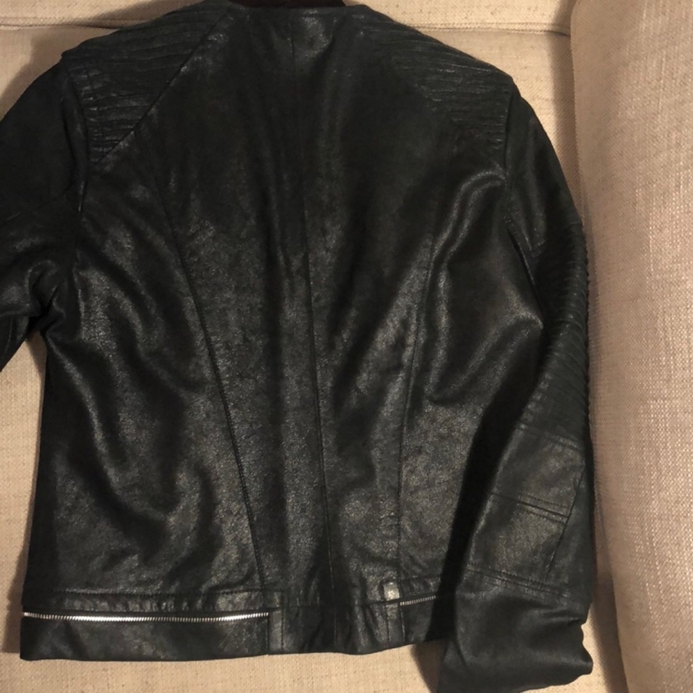 7 for all mankind black leather Moto Style Jacket size L excellent condition